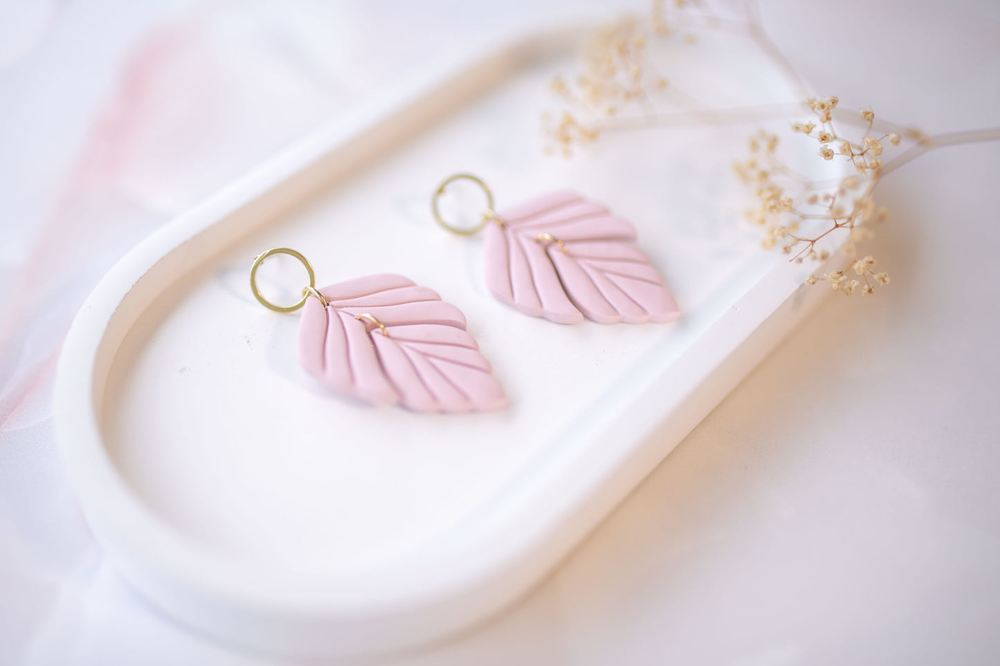 Clay earring | blush leaves | pink collection