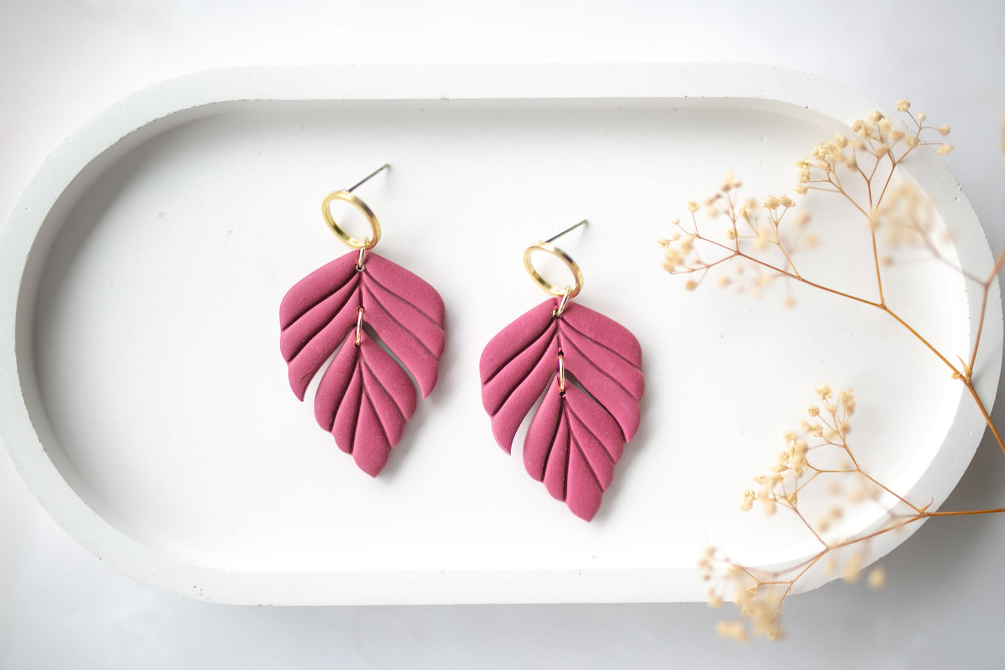 Clay earring | raspberry leaves | pink collection