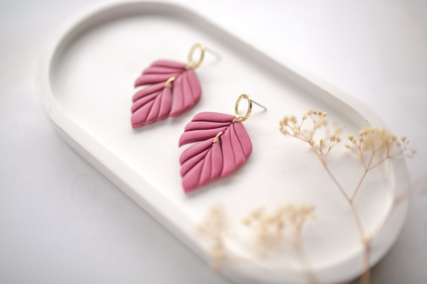 Clay earring | raspberry leaves | pink collection