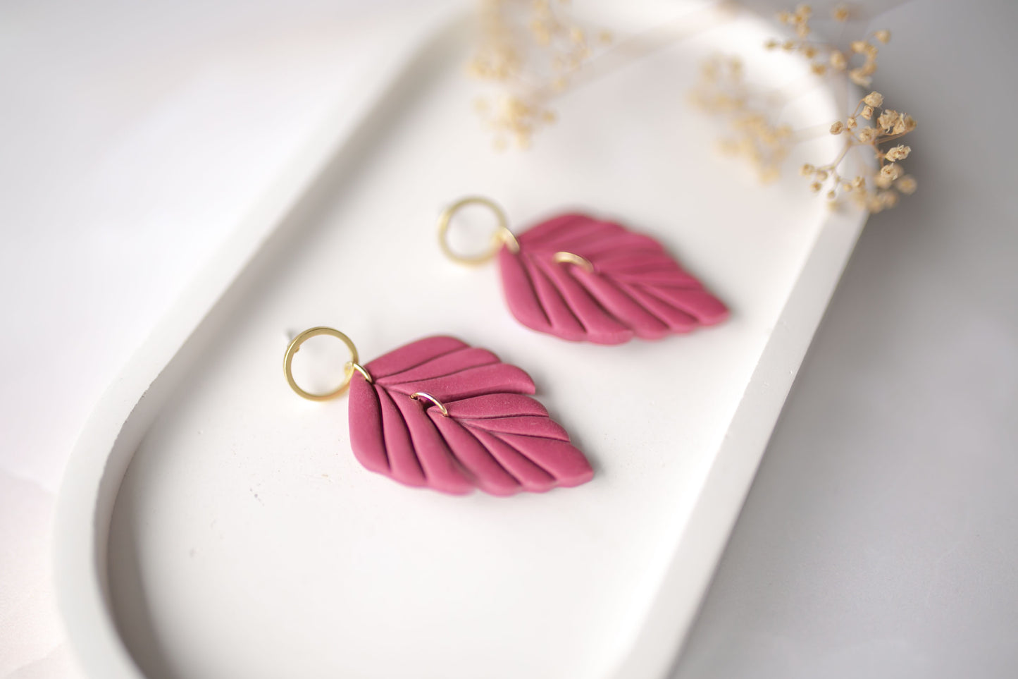 Clay earring | raspberry leaves | pink collection