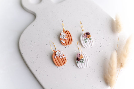 Clay earring | Floral Pumpkin Hoops | Fall Collection