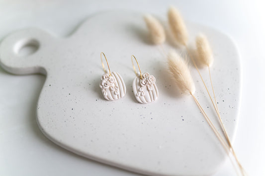 Clay earring | Monochrome Floral Pumpkin Hoops | Fall Collection