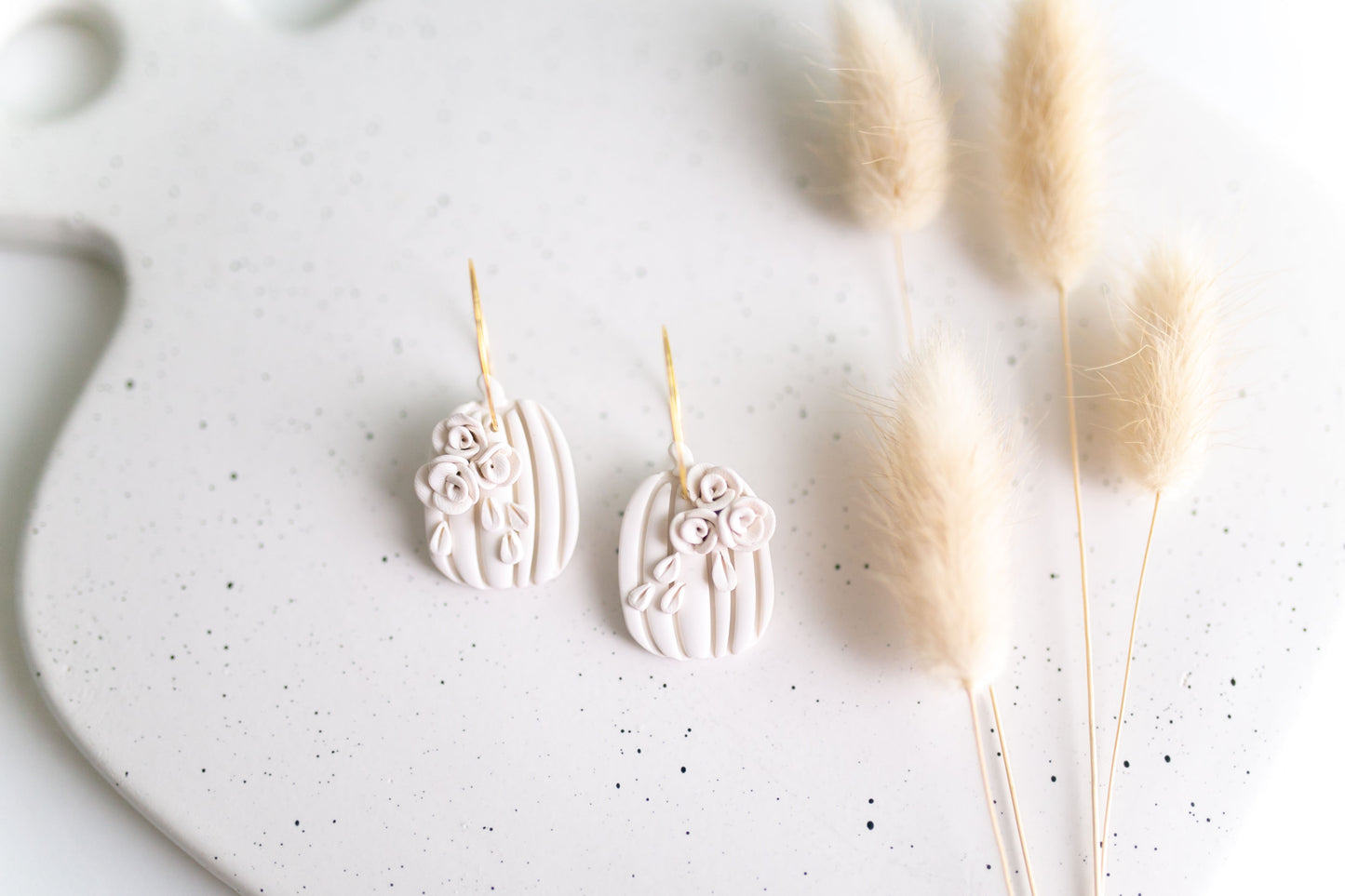 Clay earring | Monochrome Floral Pumpkin Hoops | Fall Collection