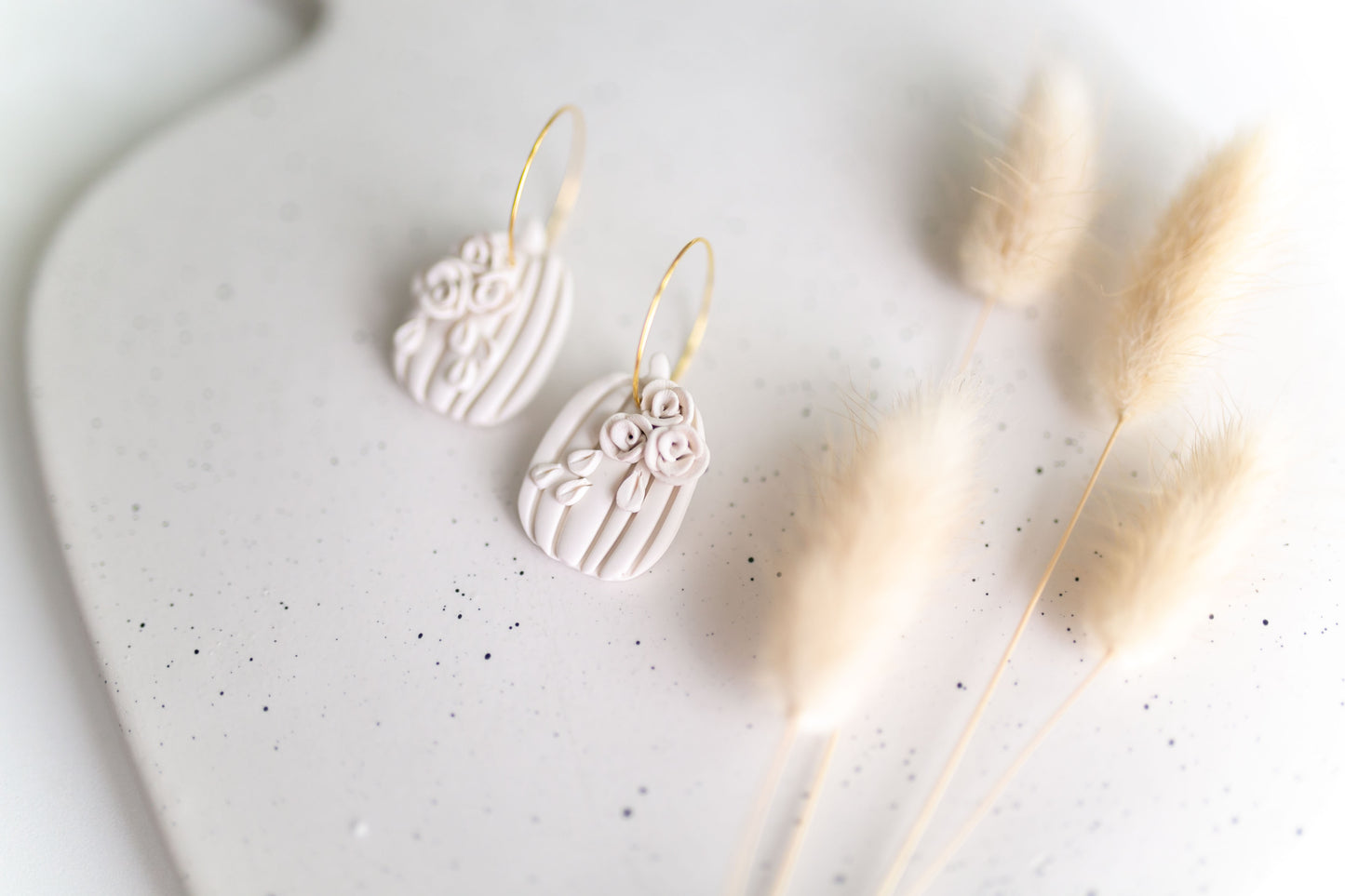 Clay earring | Monochrome Floral Pumpkin Hoops | Fall Collection