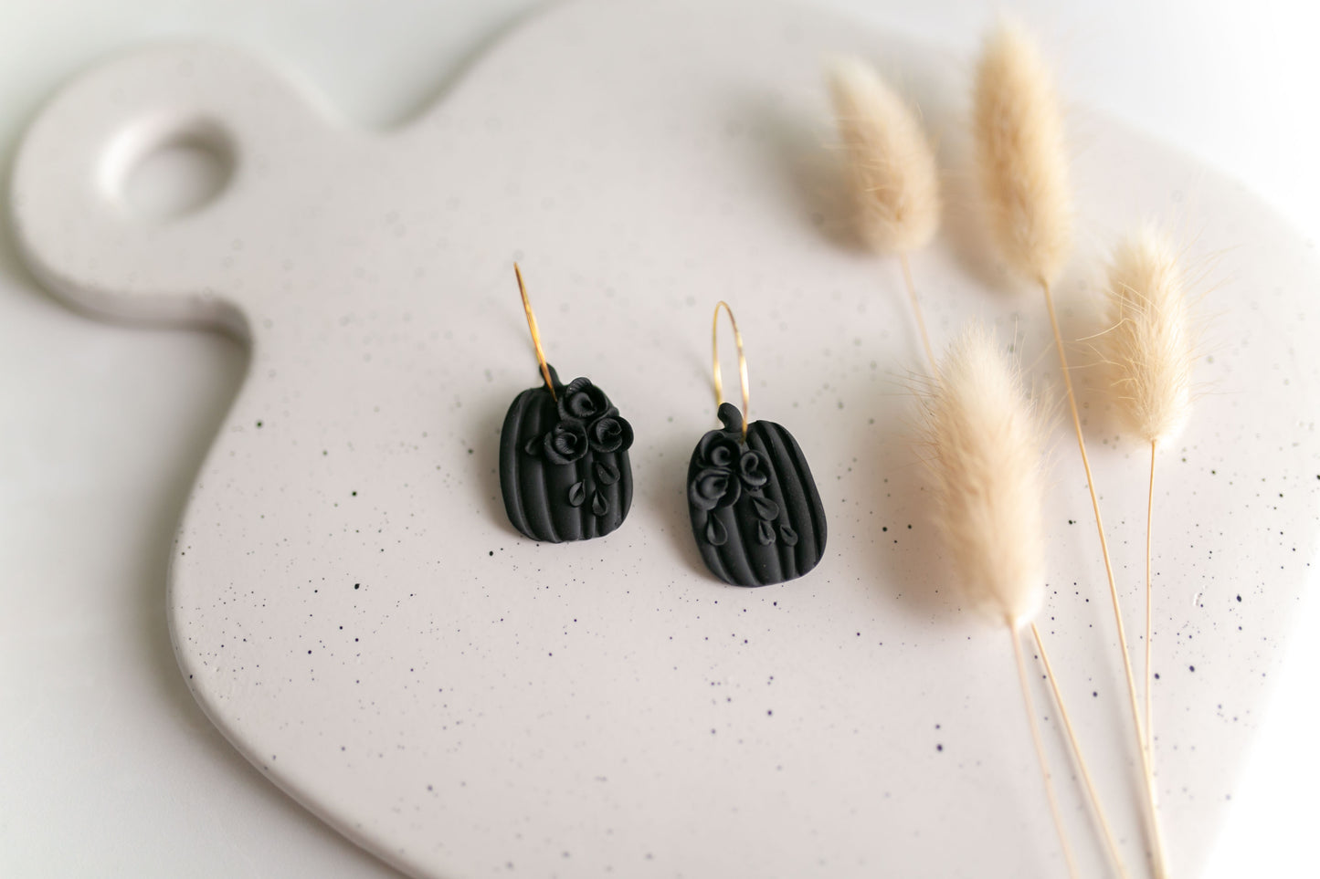 Clay earring | Monochrome Floral Pumpkin Hoops | Fall Collection