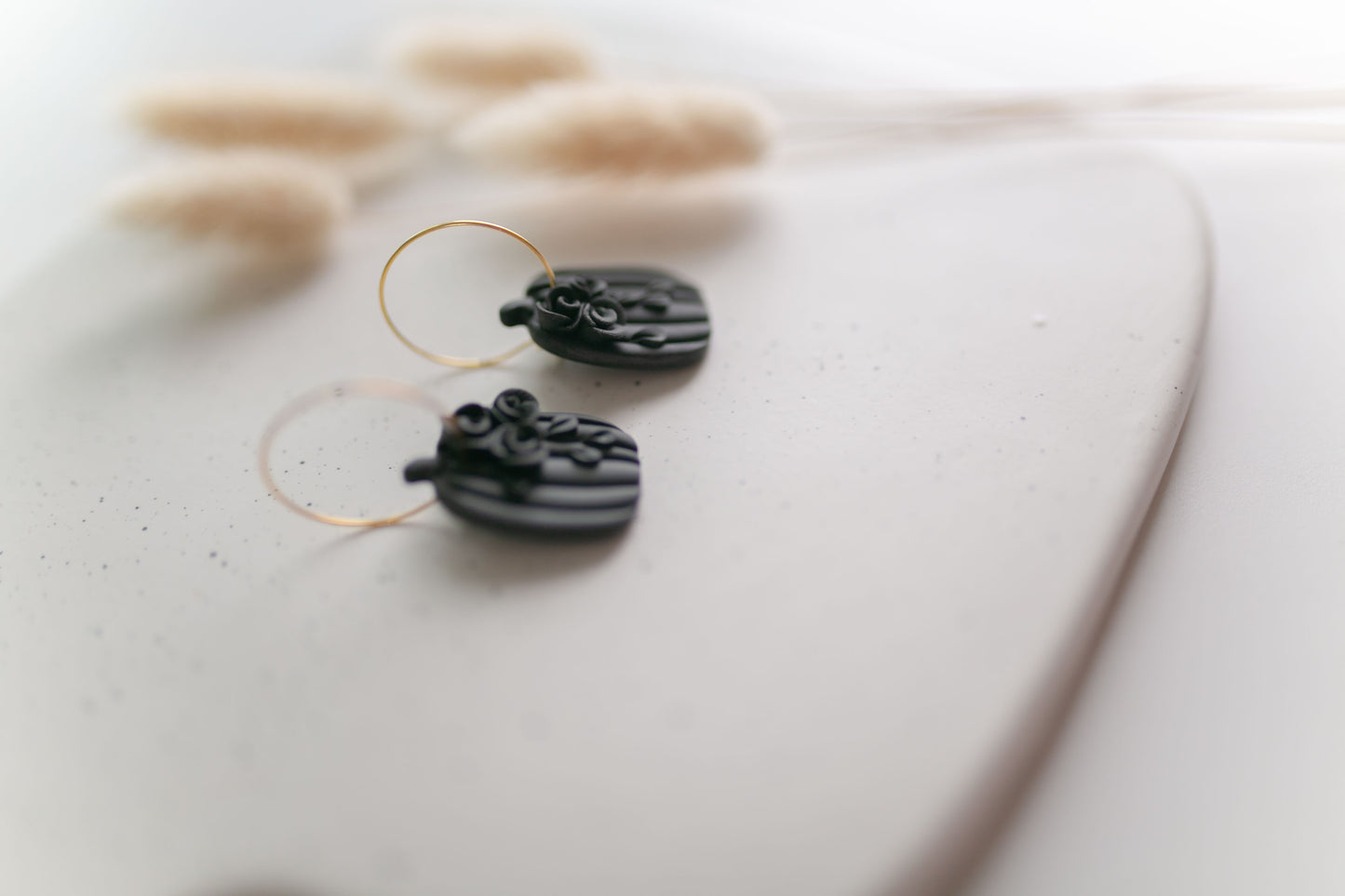 Clay earring | Monochrome Floral Pumpkin Hoops | Fall Collection