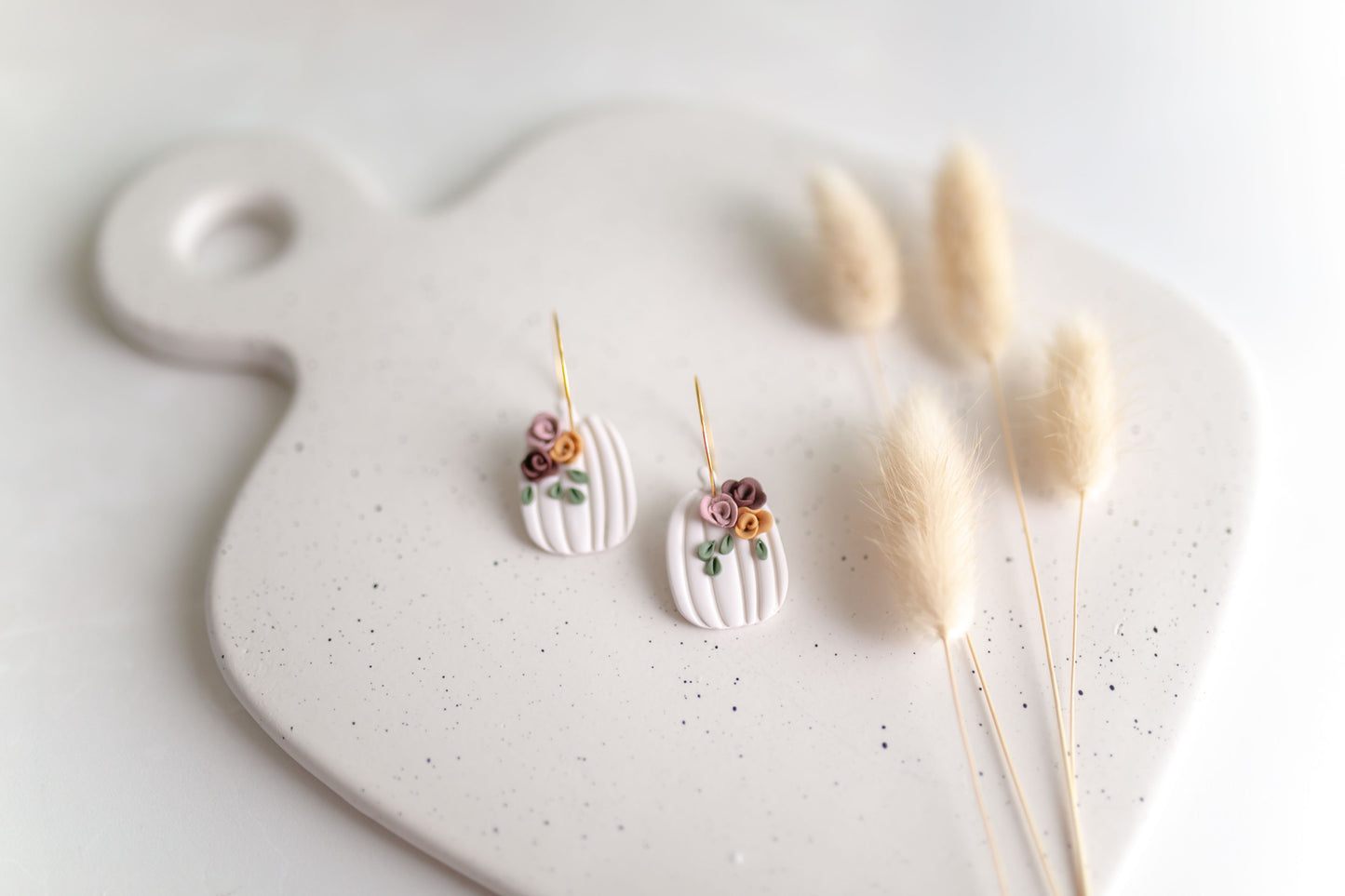 Clay earring | Floral Pumpkin Hoops | Fall Collection