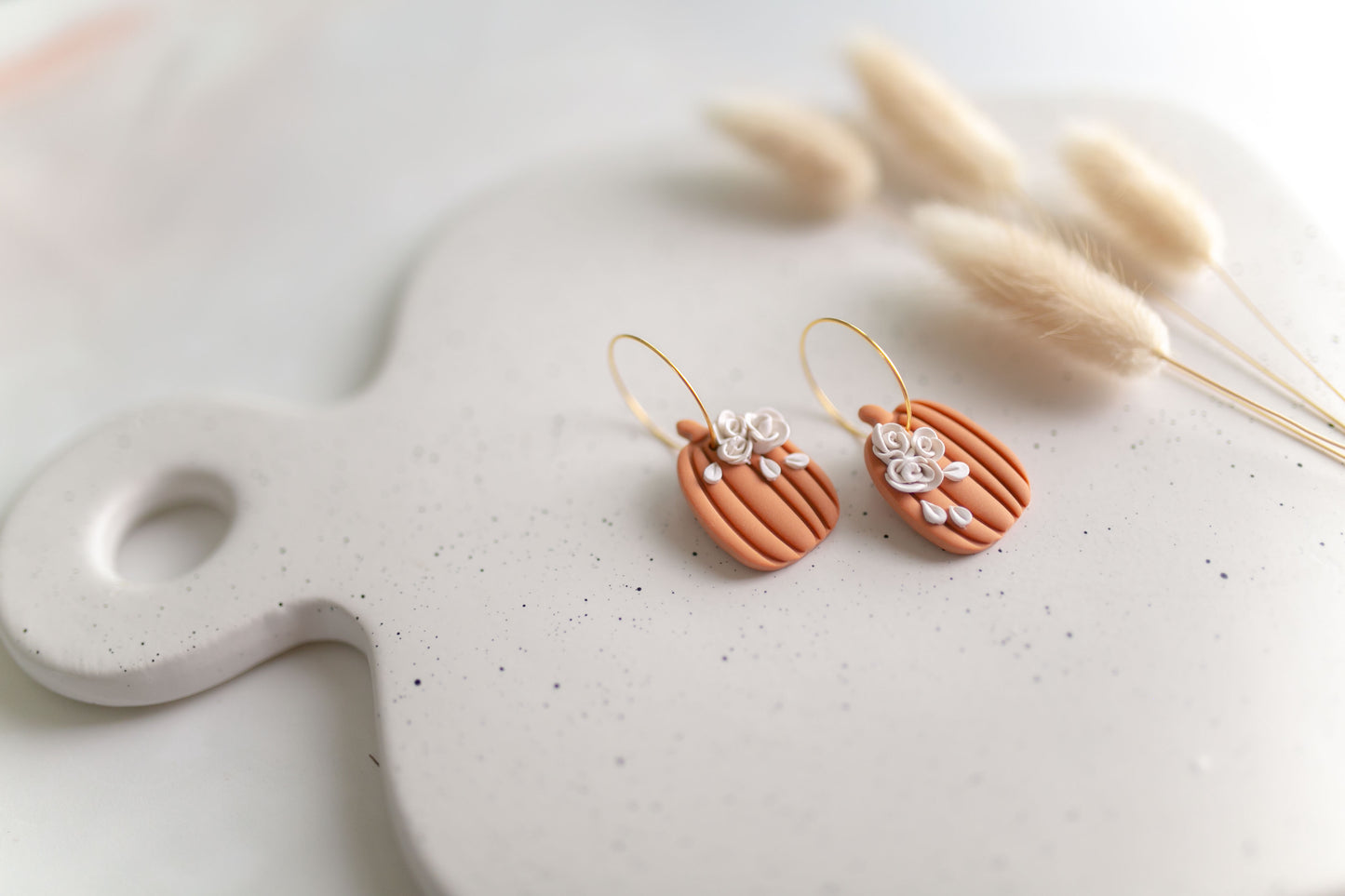 Clay earring | Floral Pumpkin Hoops | Fall Collection