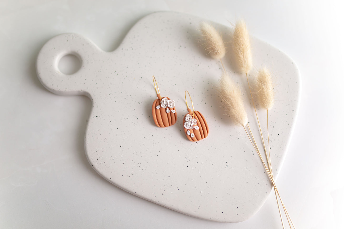 Clay earring | Floral Pumpkin Hoops | Fall Collection