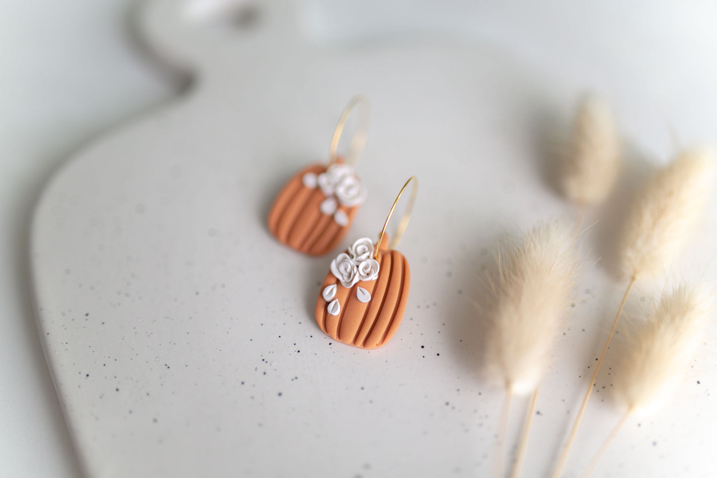 Clay earring | Floral Pumpkin Hoops | Fall Collection