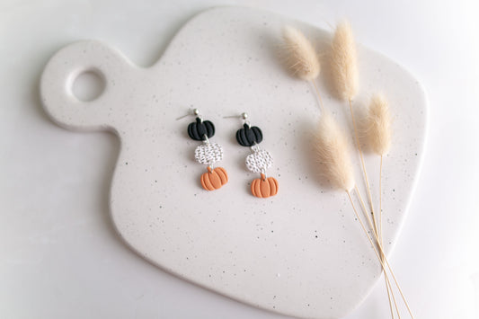 Clay earring | Polka Dot Pumpkin Trio Dangles | Fall Collection