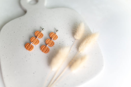 Clay earring | Orange Pumpkin Dangles | Fall Collection