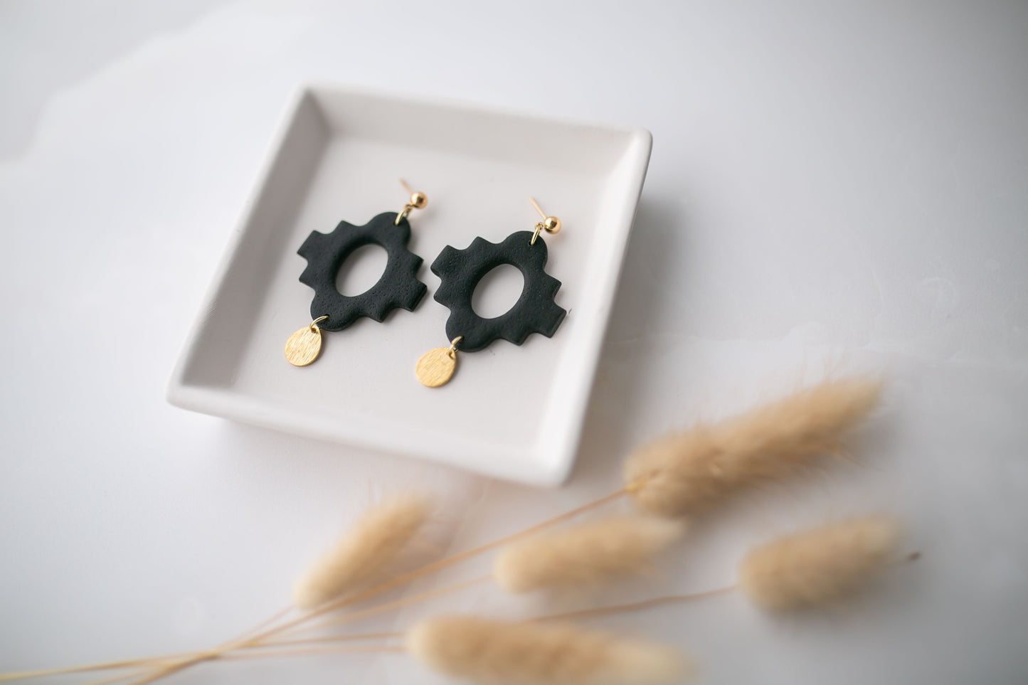 Clay earring | black boho dangle | neutral collection