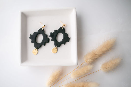 Clay earring | black boho dangle | neutral collection
