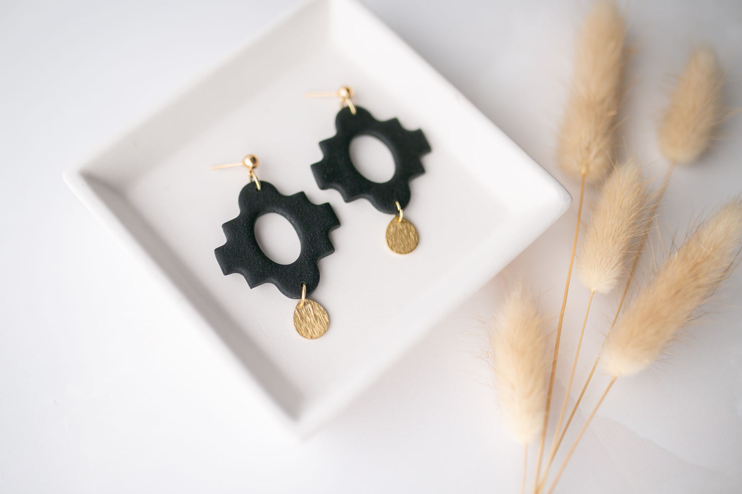 Clay earring | black boho dangle | neutral collection
