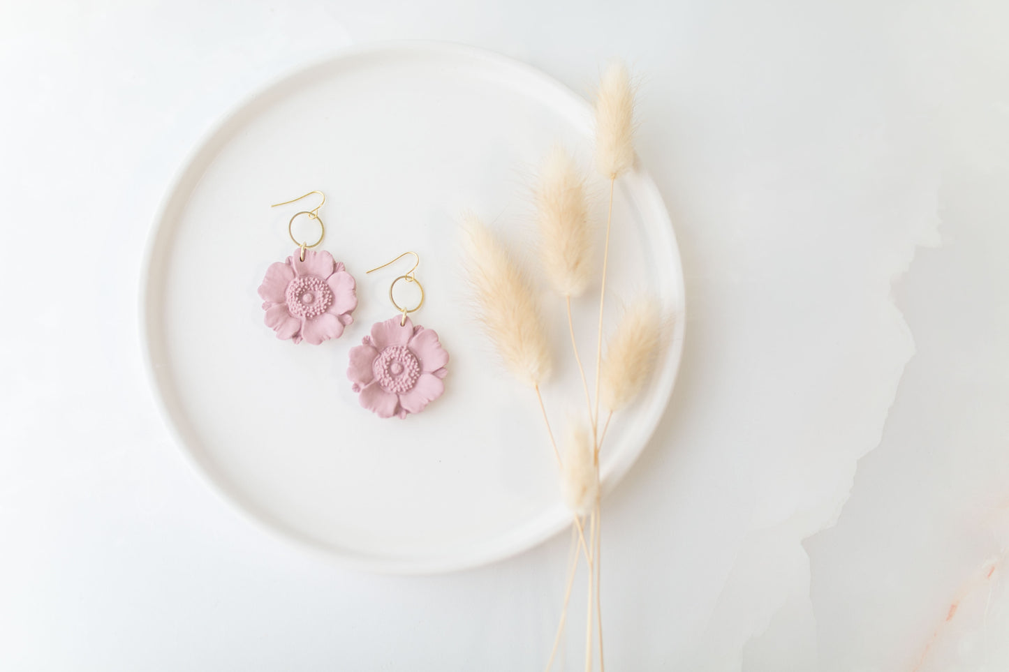 Clay earring | mauve poppy dangles | spring collection