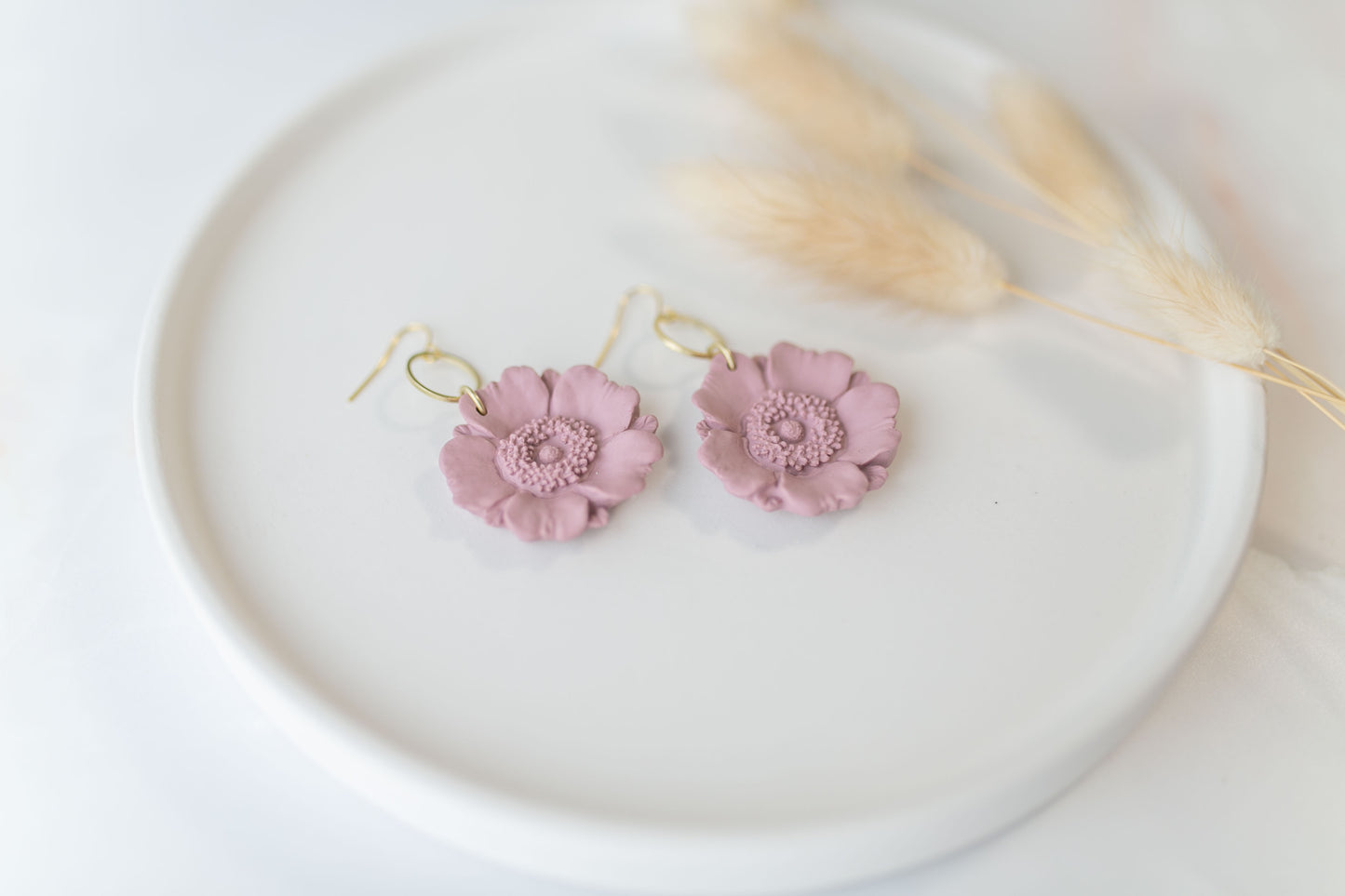 Clay earring | mauve poppy dangles | spring collection