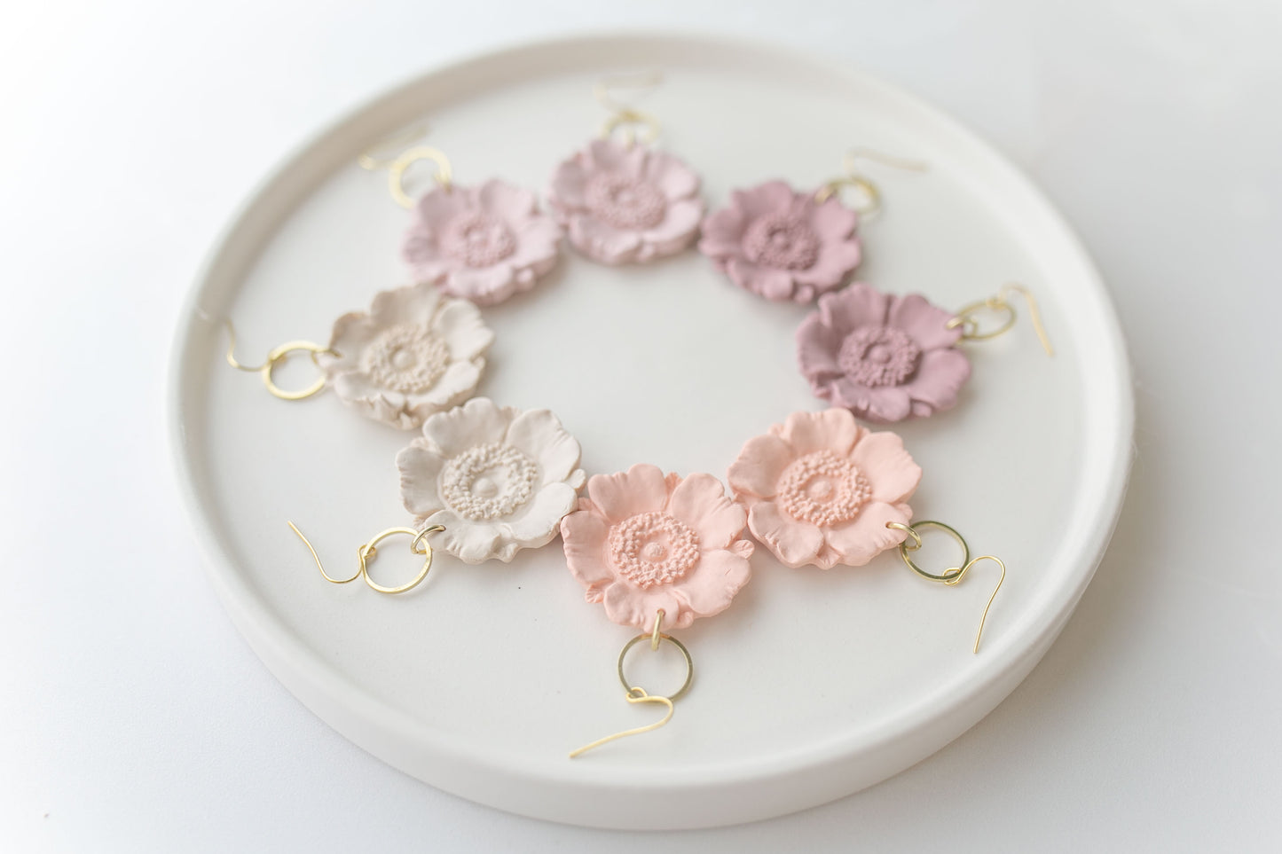 Clay earring | ivory poppy dangles | spring collection