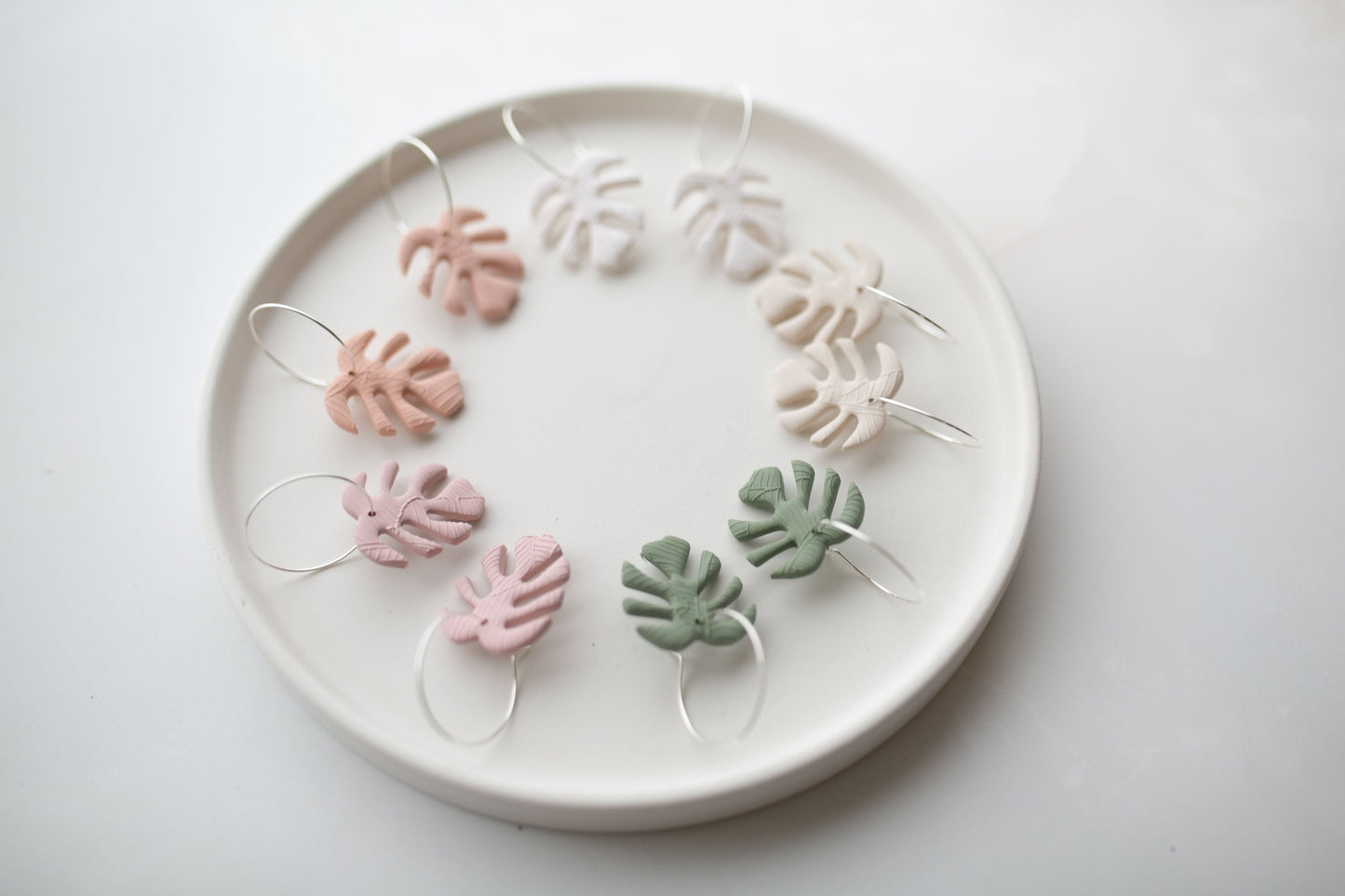 Clay earring | sage green monstera hoops | spring collection