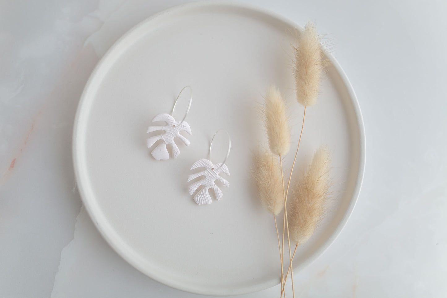 Clay earring | white monstera hoops | spring collection