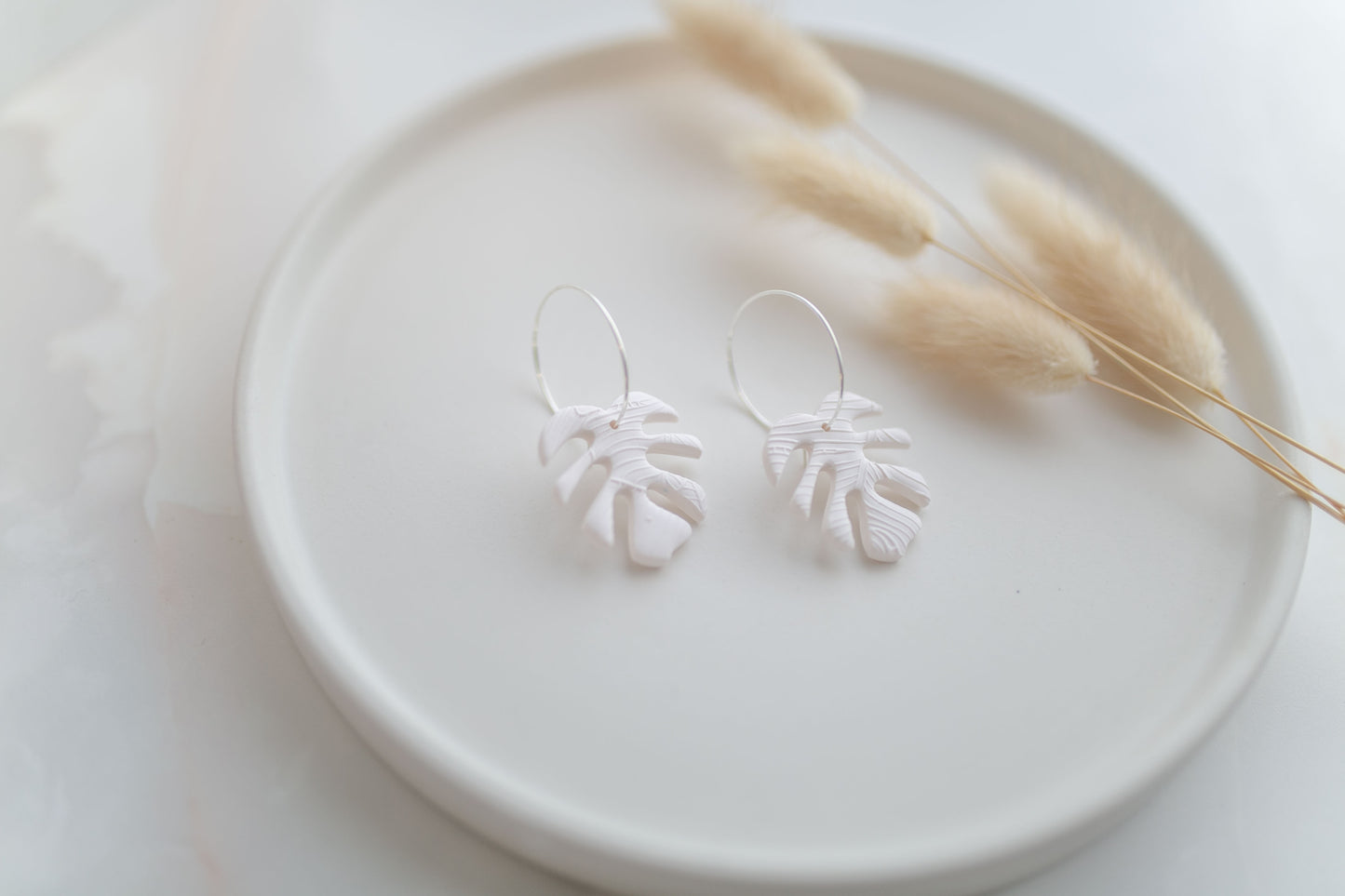 Clay earring | white monstera hoops | spring collection