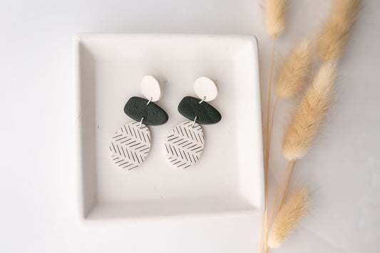 Clay earring | mud cloth organic dangles | neutral collection
