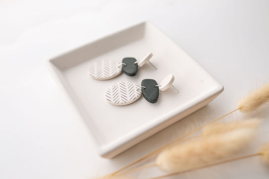 Clay earring | mud cloth organic dangles | neutral collection