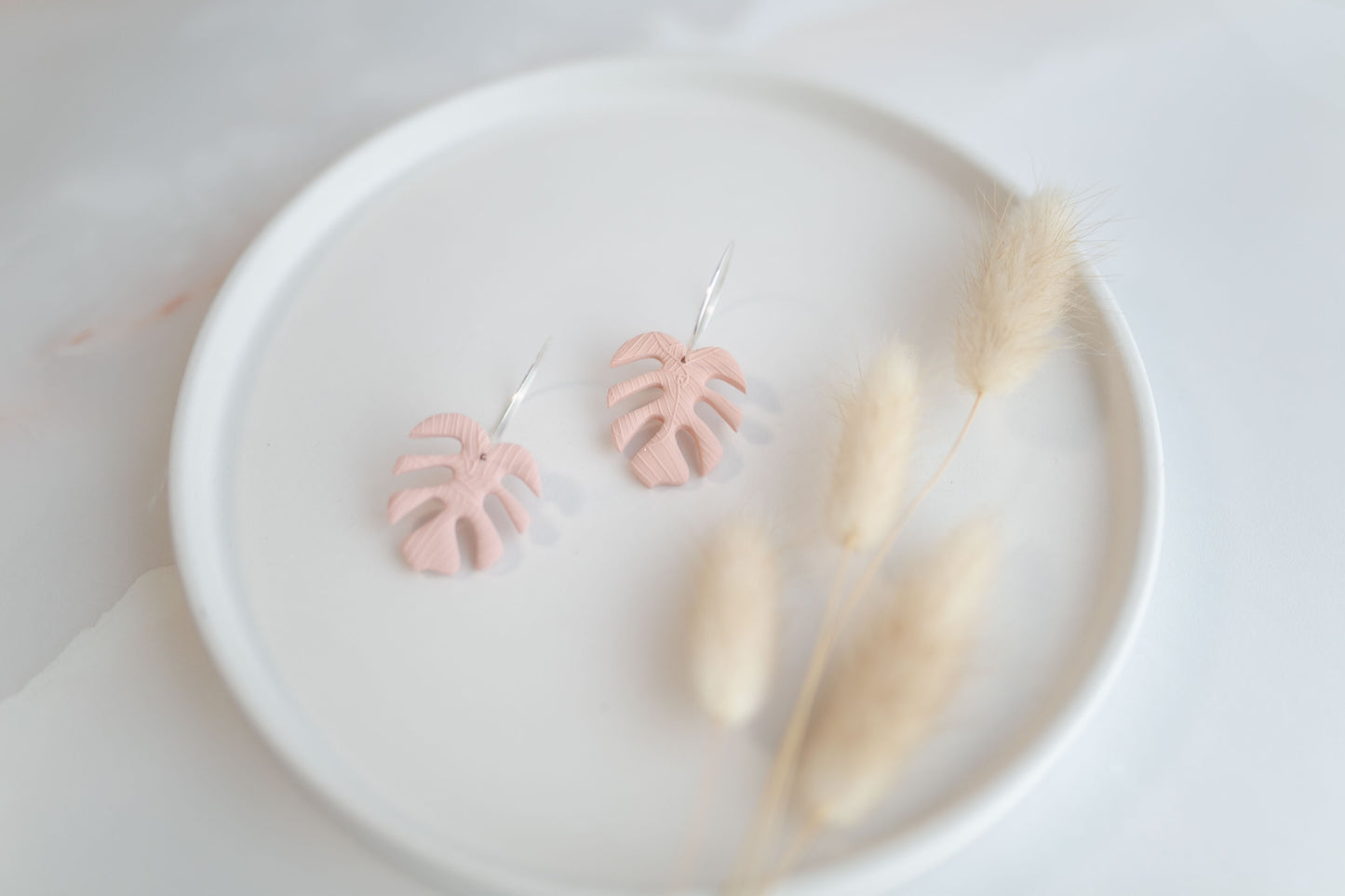 Clay earring | peach monstera hoops | spring collection