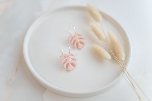 Clay earring | peach monstera hoops | spring collection