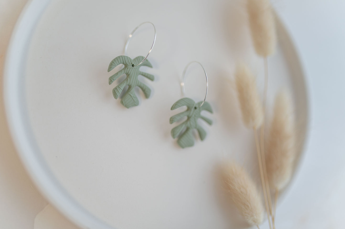 Clay earring | sage green monstera hoops | spring collection