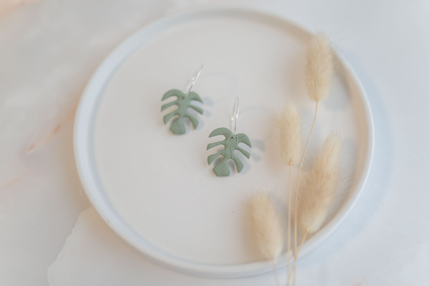 Clay earring | sage green monstera hoops | spring collection