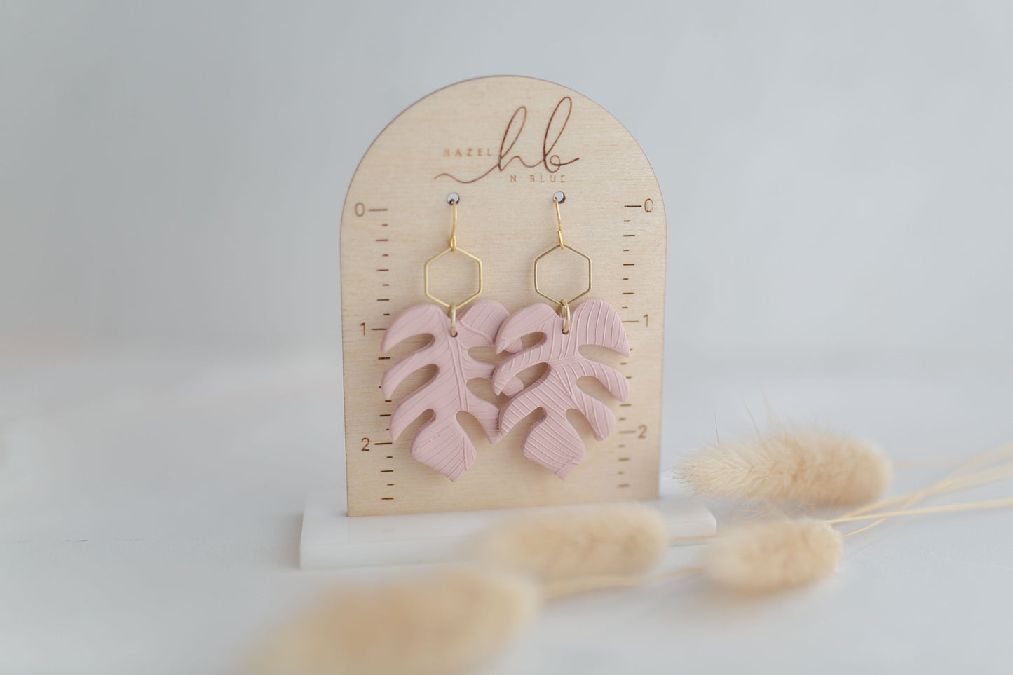 Clay earring | peach monstera dangles | spring collection
