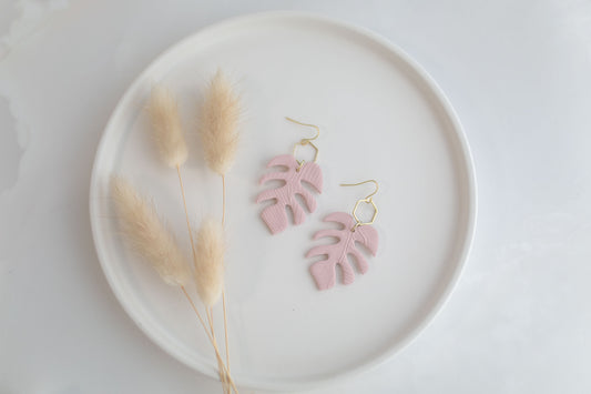 Clay earring | blush monstera dangles | spring collection