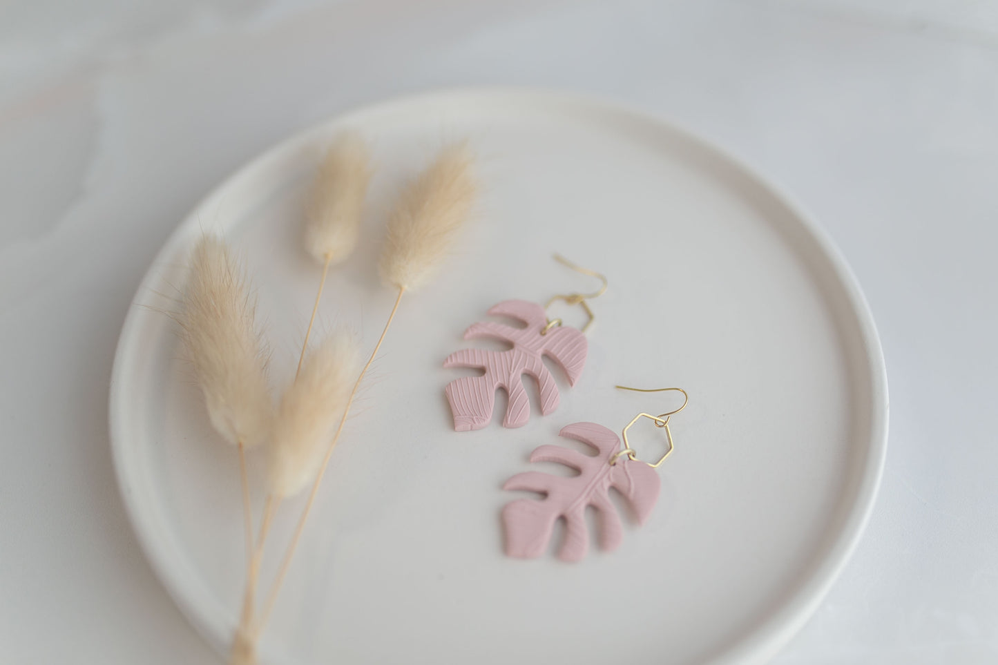 Clay earring | blush monstera dangles | spring collection