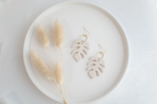 Clay earring | ivory monstera dangles | spring collection