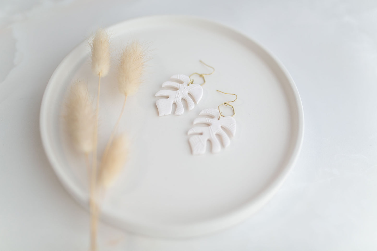 Clay earring | white monstera dangles | spring collection