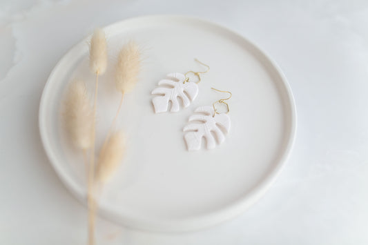 Clay earring | white monstera dangles | spring collection