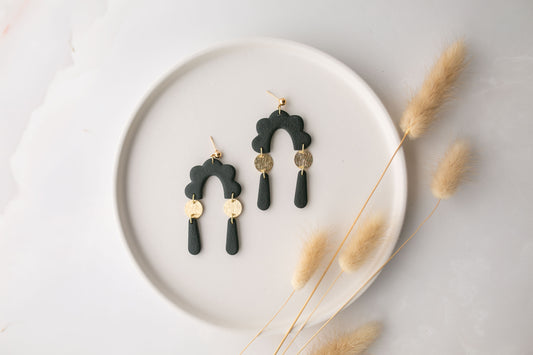 Clay earring | black dangles  | neutral collection