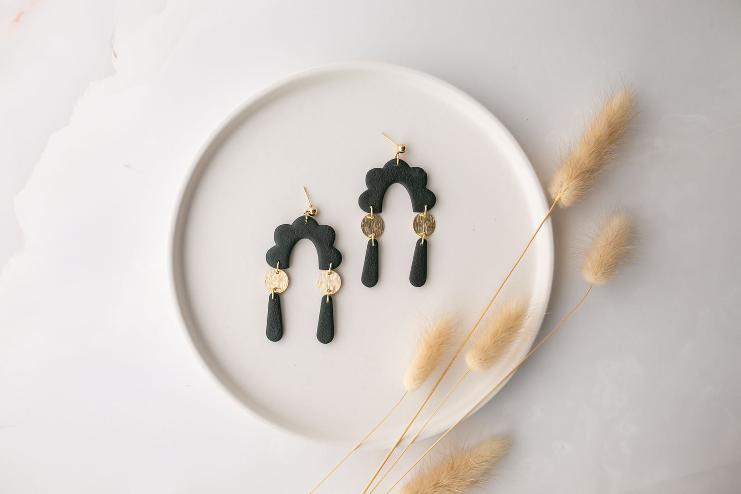 Clay earring | black dangles  | neutral collection