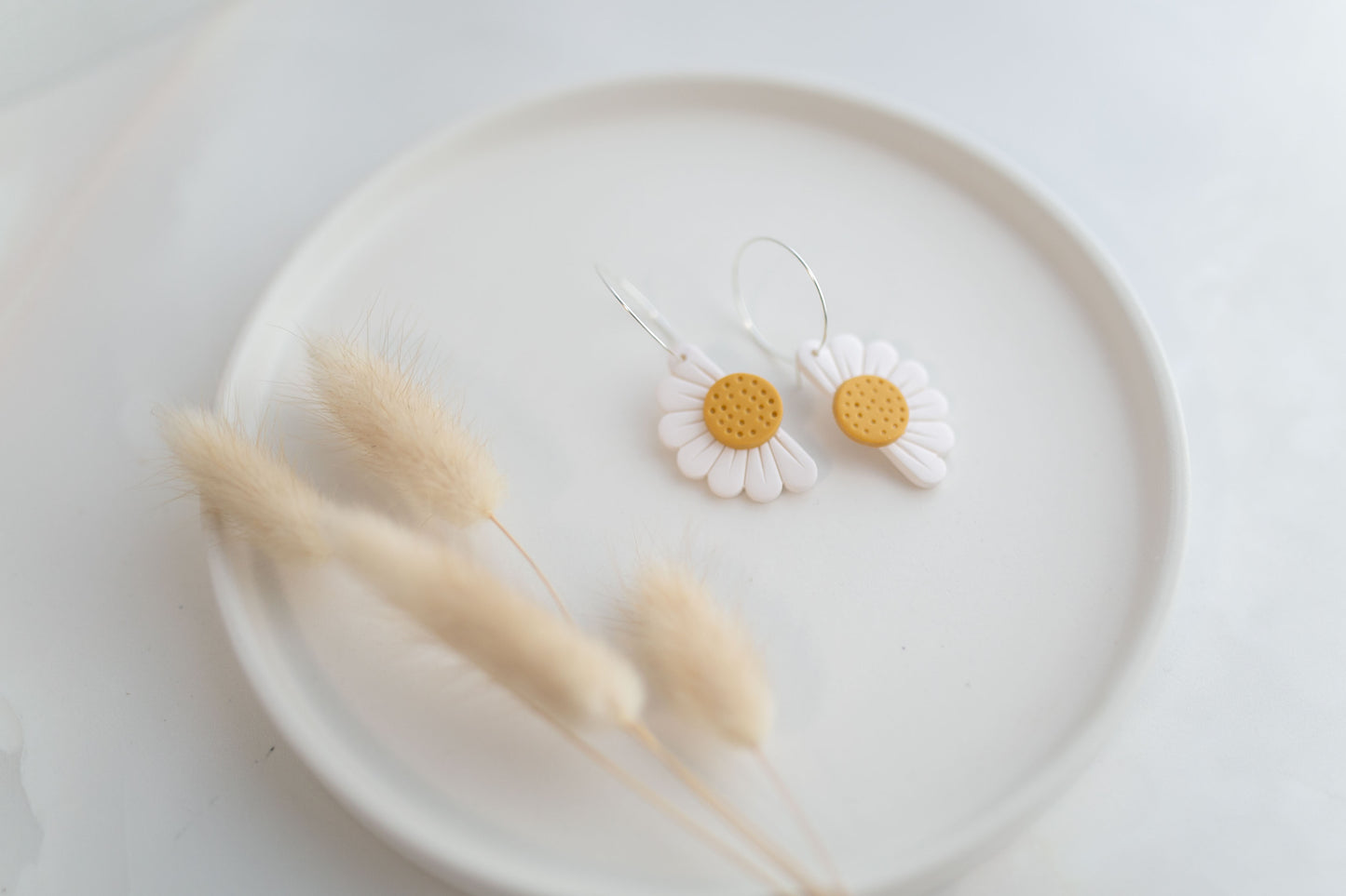 Clay earring | white daisy hoops | spring collection