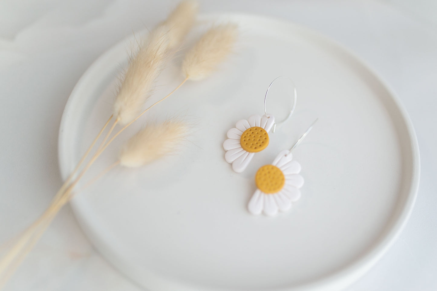 Clay earring | white daisy hoops | spring collection