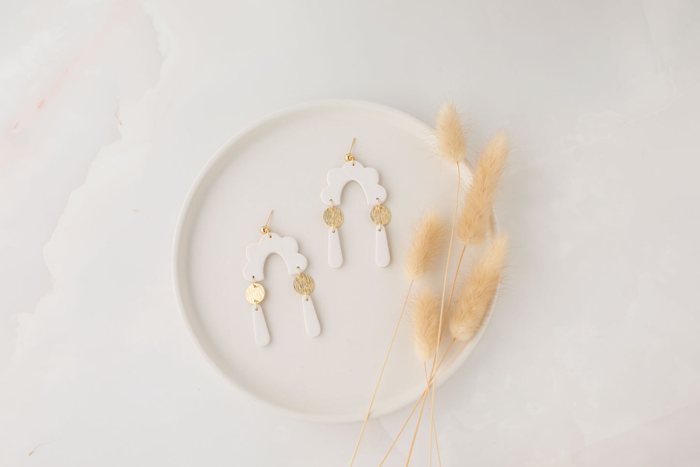 Clay earring | white dangles  | neutral collection