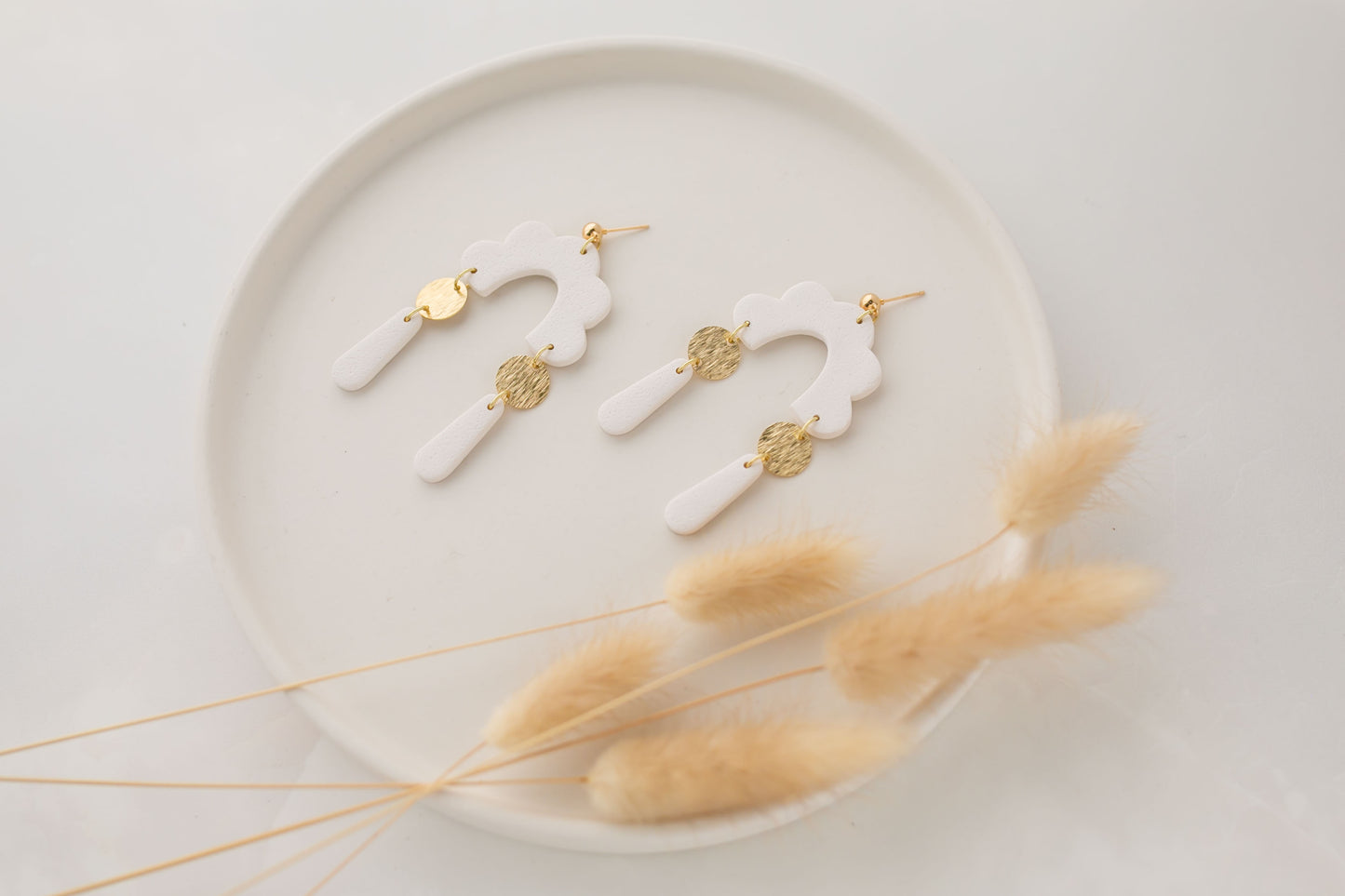 Clay earring | white dangles  | neutral collection