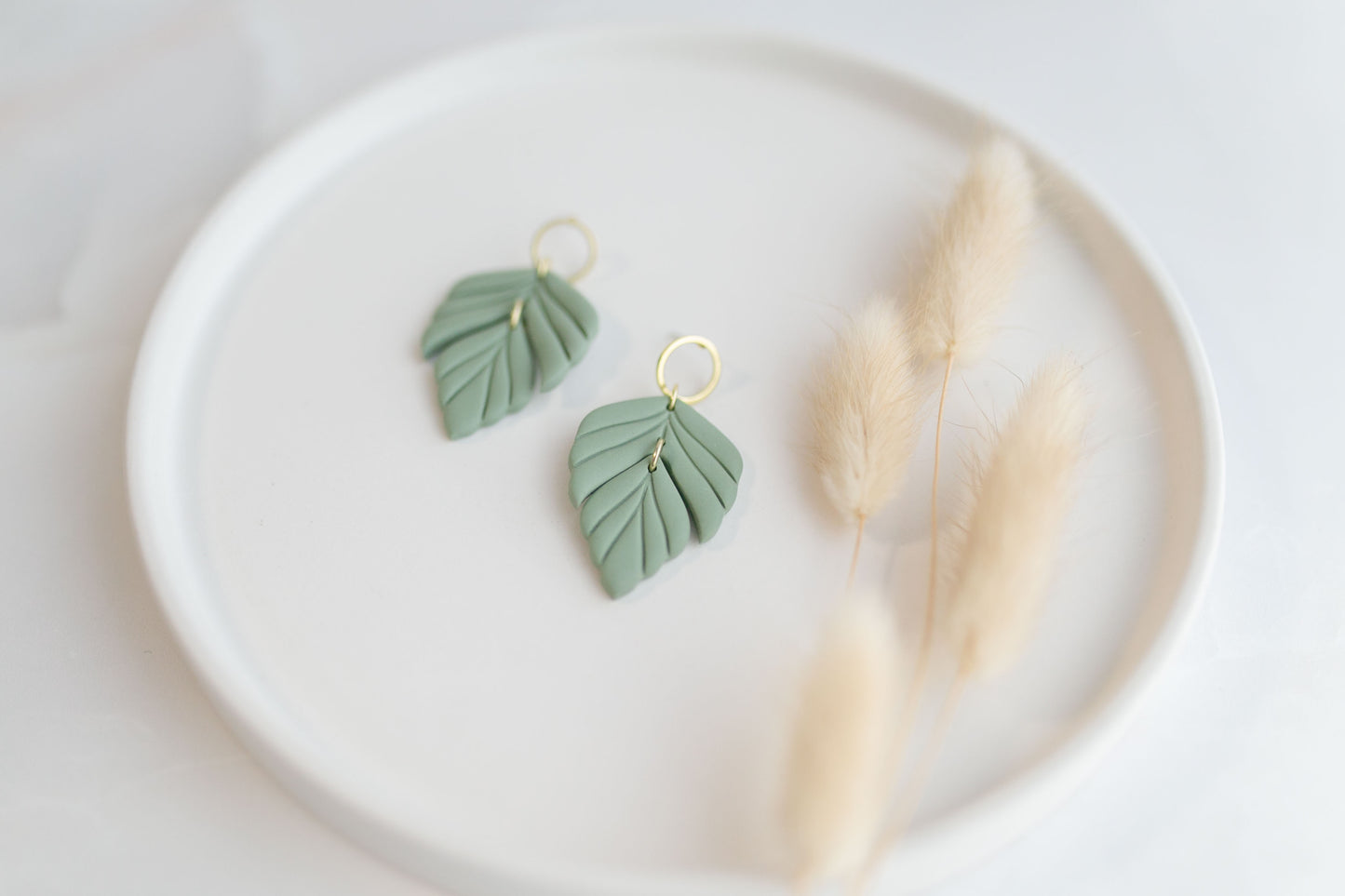 Clay earring | sage green leaves | spring collection