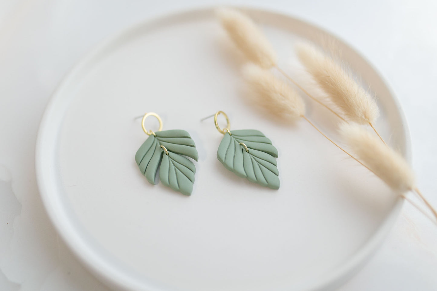 Clay earring | sage green leaves | spring collection