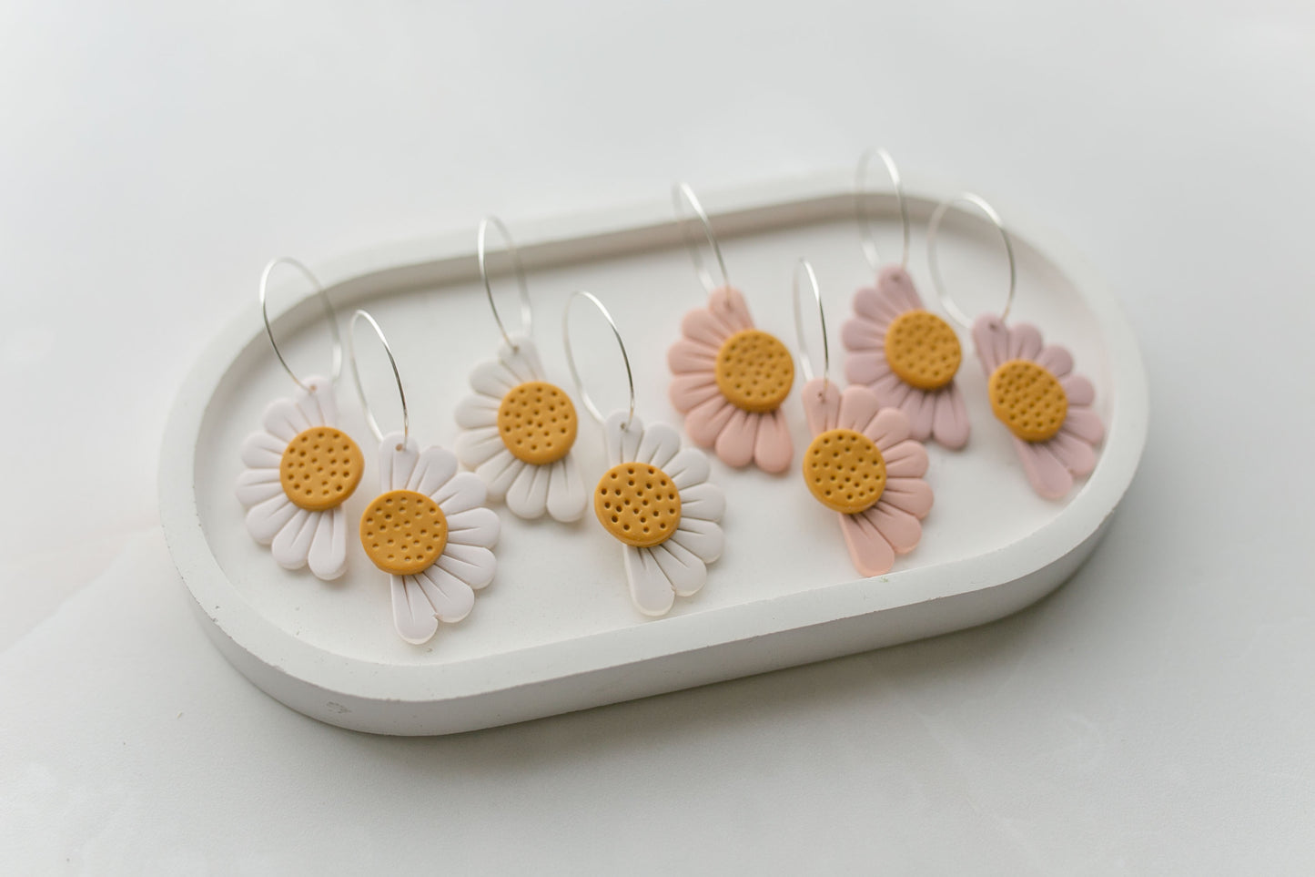 Clay earring | white daisy hoops | spring collection