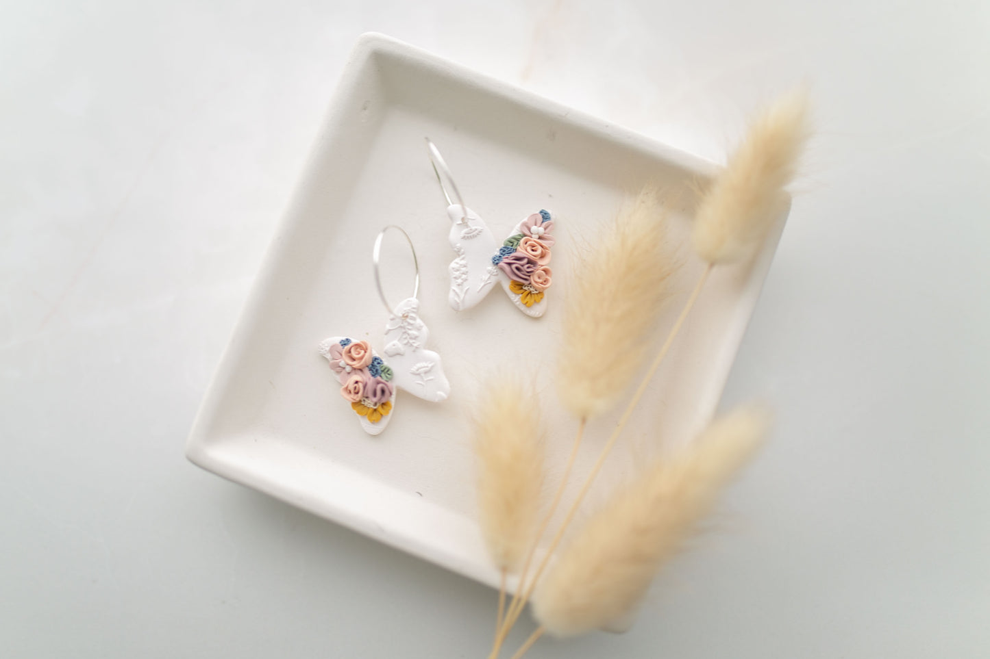 Clay earring | floral butterfly hoops | spring collection