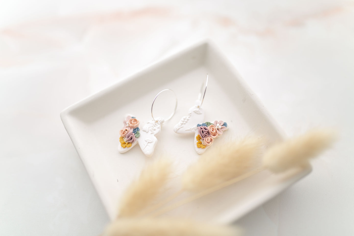 Clay earring | floral butterfly hoops | spring collection