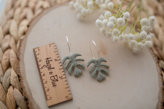 Clay earrings | sage green monstera