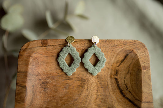 Clay earring | sage green aztec